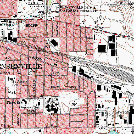 Topographic Map of Bensenville Post Office, IL