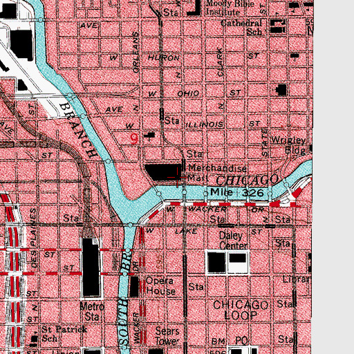 Topographic Map of Merchandise Mart Post Office, IL