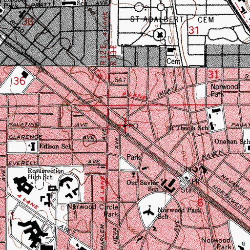 Topographic Map of Norwood Park Post Office, IL