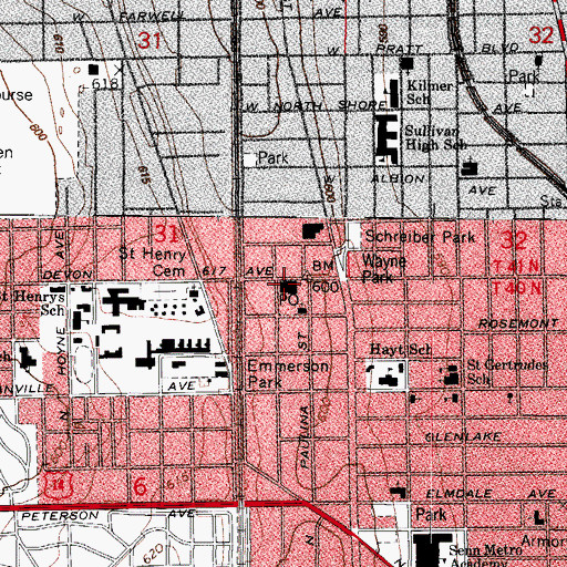 Topographic Map of Rogers Park Post Office, IL