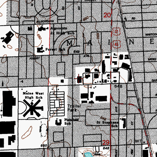 Topographic Map of Des Plaines Post Office, IL
