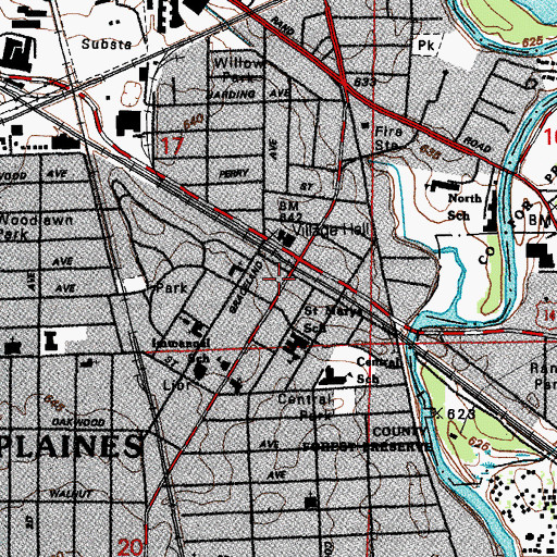 Topographic Map of Downtown Des Plaines Post Office, IL