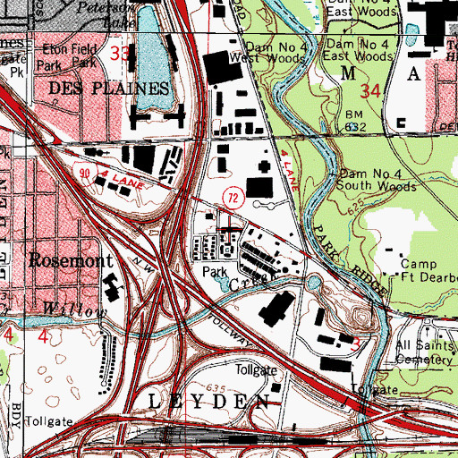 Topographic Map of Rosemont Branch Post Office, IL