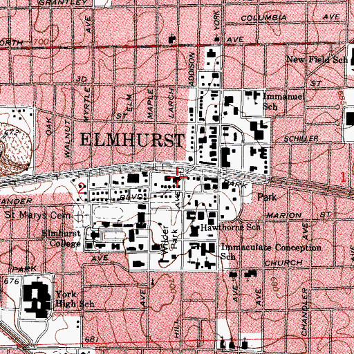 Topographic Map of Elmhurst Post Office, IL