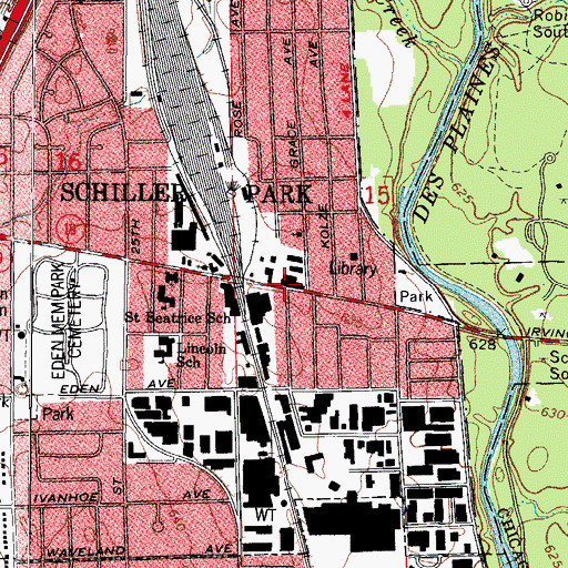 Topographic Map of Schiller Park Post Office, IL