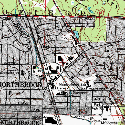 Topographic Map of Downtown Northbrook Post Office, IL