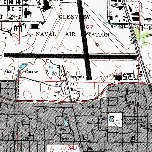 Topographic Map of Glenview Post Office, IL