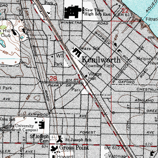 Topographic Map of Kenilworth Post Office, IL