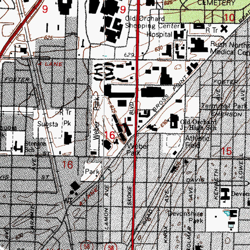 Topographic Map of Skokie Postal Store Post Office, IL