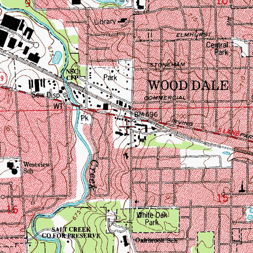 Topographic Map of Wood Dale Post Office, IL