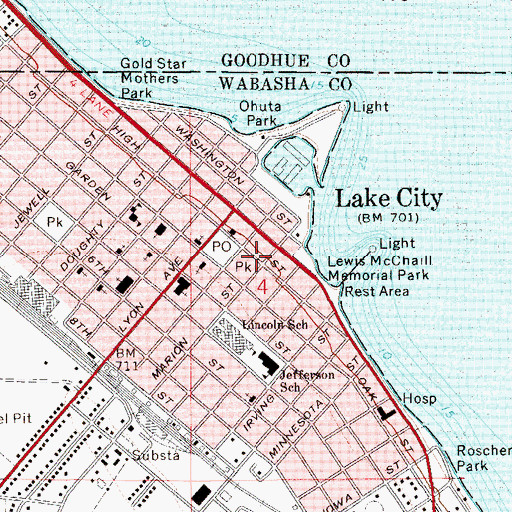 Topographic Map of Lake City Ambulance Services, MN