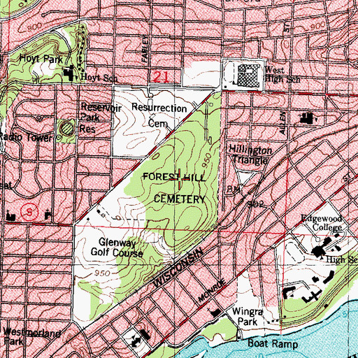 Topographic Map of Forest Hill Cemetery Soldiers' Lot, WI