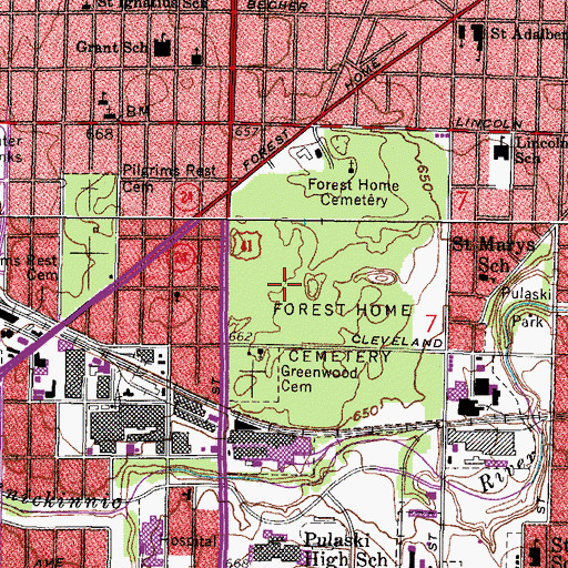 Topographic Map of Forest Home Cemetery Soldiers' Lot, WI