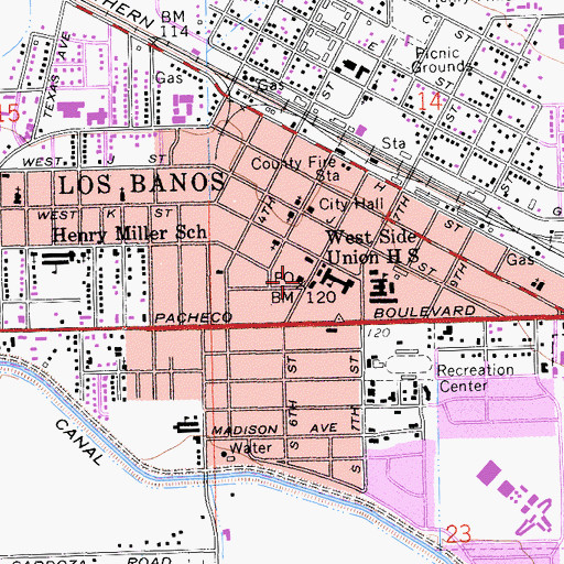 Topographic Map of Los Banos, CA
