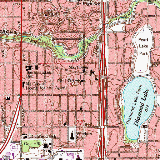 Topographic Map of Diamond Lake Post Office, MN