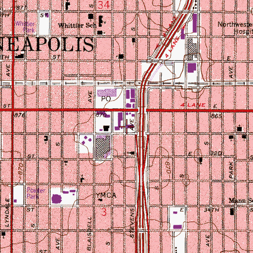 Topographic Map of Lake Street Post Office, MN