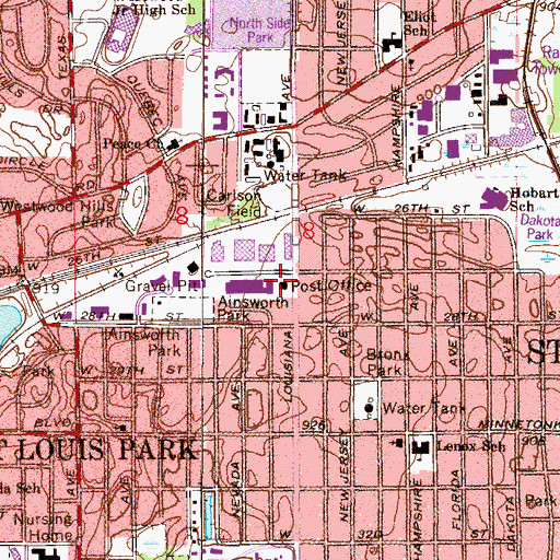Topographic Map of Saint Louis Park Post Office, MN