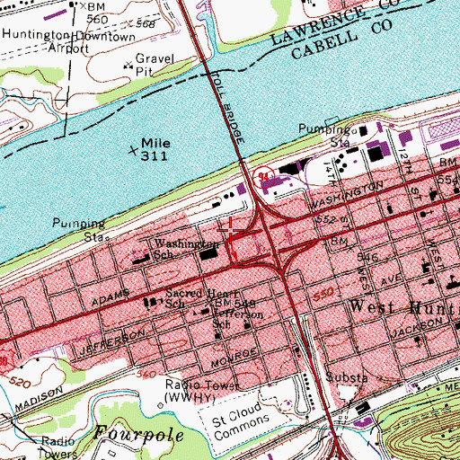 Topographic Map of Cabell County Emergency Medical Service Station 6, WV