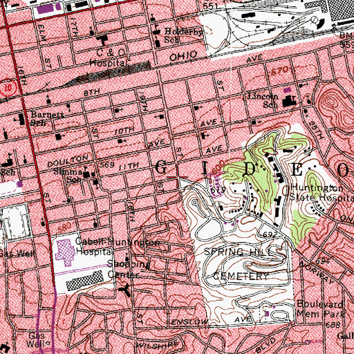 Topographic Map of Cabell County Emergency Medical Services Station 9, WV