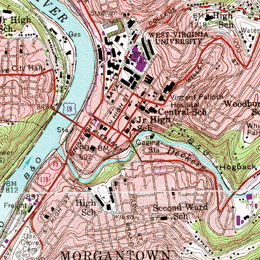 Topographic Map of Morgantown Fire Department, WV