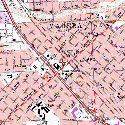 Topographic Map of Madera, CA