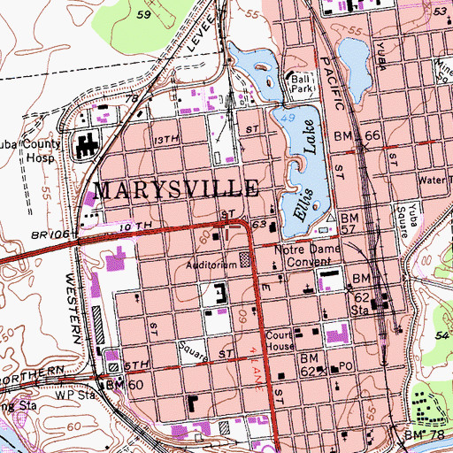 Topographic Map of Marysville, CA