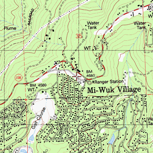 Topographic Map of Mi-Wuk Village, CA