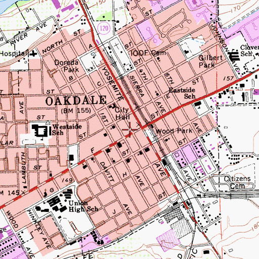 Topographic Map of Oakdale, CA