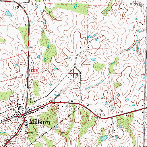 Topographic Map of Milburn Cemetery, KY
