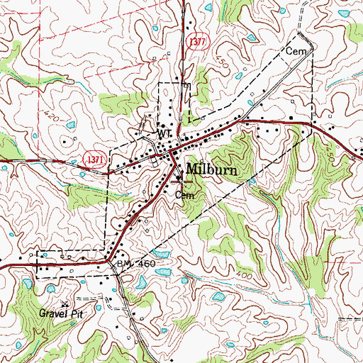 Topographic Map of Milburn Baptist Graveyard, KY