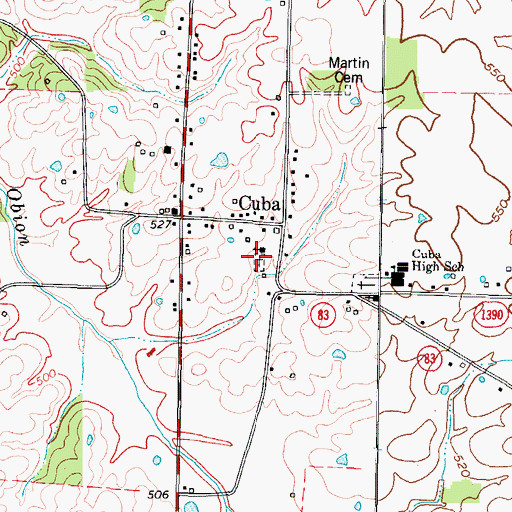 Topographic Map of Cuba Baptist Cemetery, KY
