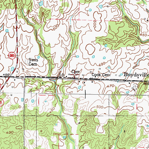 Topographic Map of Boston Cemetery, KY
