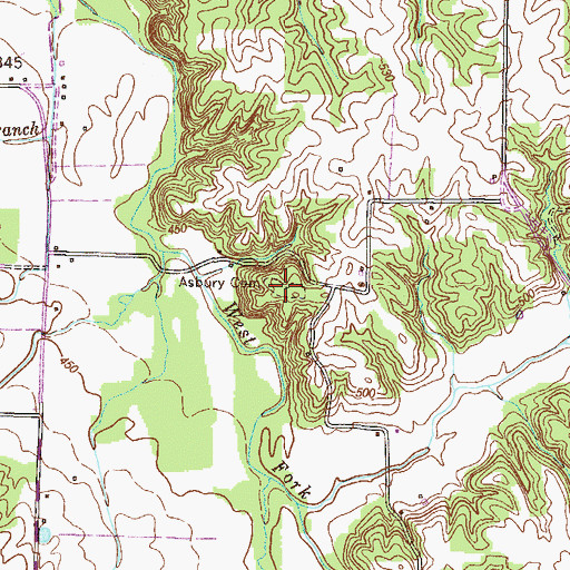 Topographic Map of Asbury Cemetery, KY