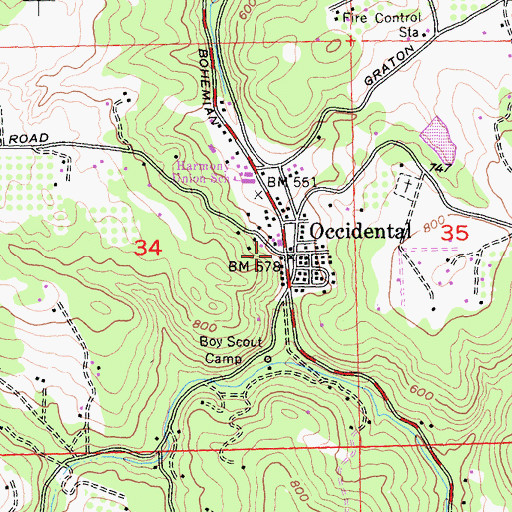 Topographic Map of Occidental, CA