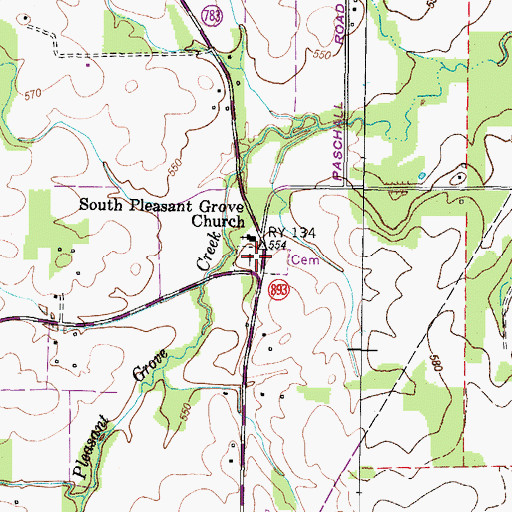 Topographic Map of South Pleasant Grove Cemetery, KY
