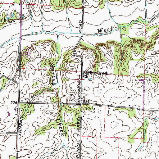 Topographic Map of Spring Creek Cemetery, KY