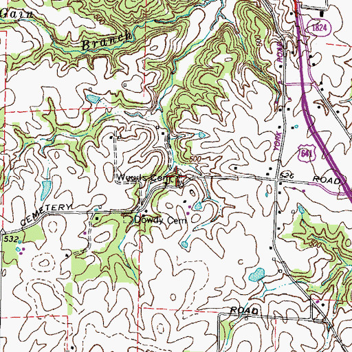 Topographic Map of Woods Cemetery, KY