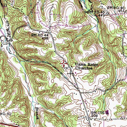 Topographic Map of Union Ridge Cemetery, KY