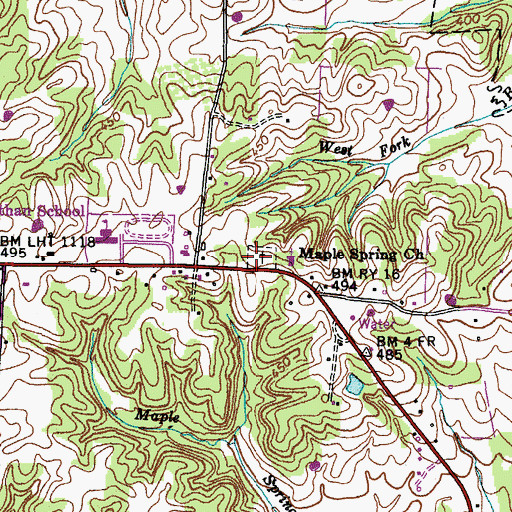 Topographic Map of Maple Spring Cemetery, KY