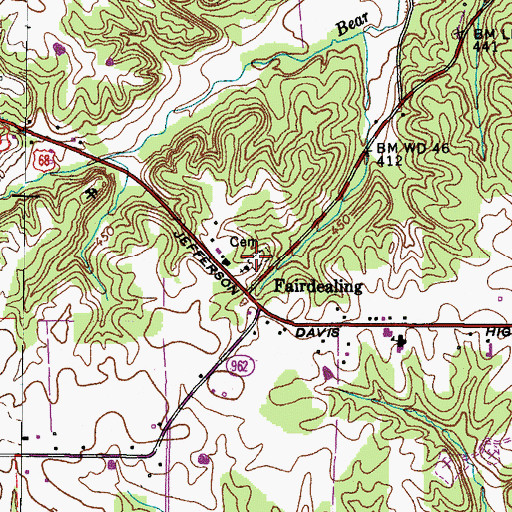 Topographic Map of Fairdealing Cemetery, KY