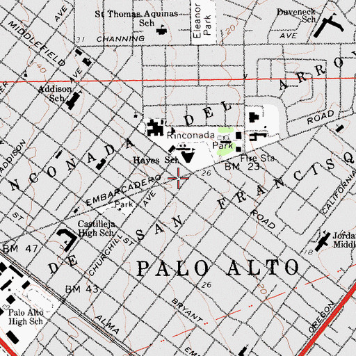 Topographic Map of Palo Alto, CA