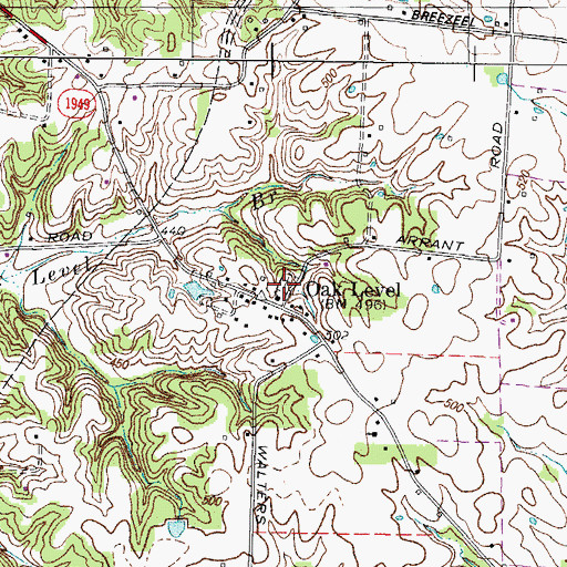 Topographic Map of Oak Level Cemetery, KY