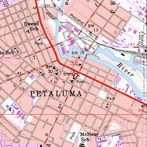 Topographic Map of Petaluma, CA