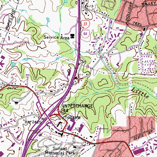 Topographic Map of West Virginia State Police Troop 7 - Turnpike Headquarters, WV