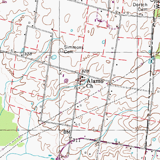 Topographic Map of Alamo Cemetery, TN