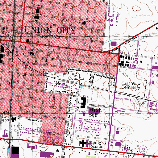 Topographic Map of City View Cemetery, TN