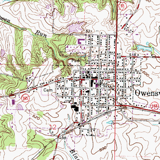 Topographic Map of Owensville Post Office, IN