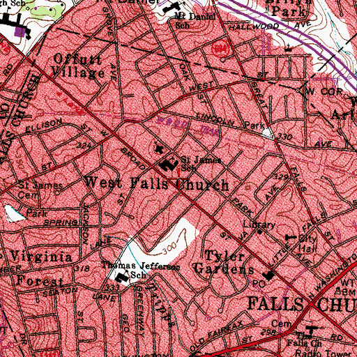 Topographic Map of Falls Church Finance Post Office, VA