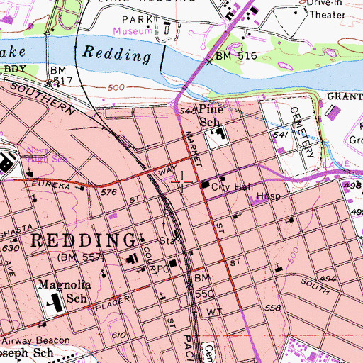 Topographic Map of Redding, CA
