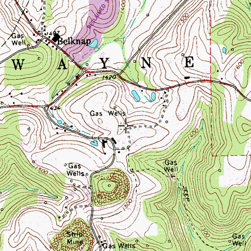 Topographic Map of Belknap Cemetery, PA